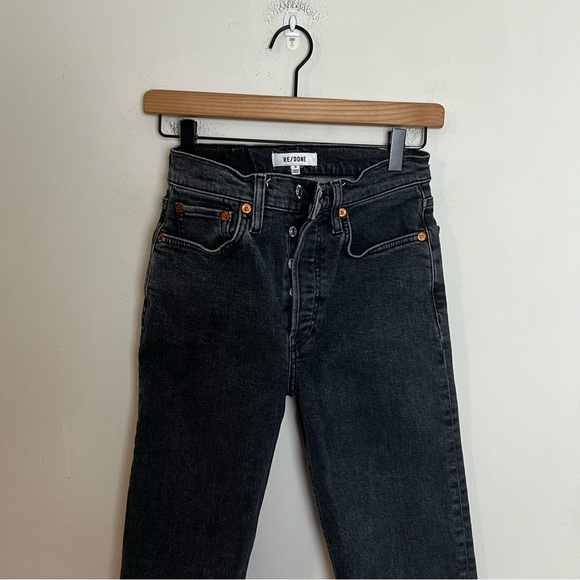 RE/DONE- Originals 70's Stove Pipe in Stoned Noir Raw Hem Black Denim Jeans - Picture 8 of 9
